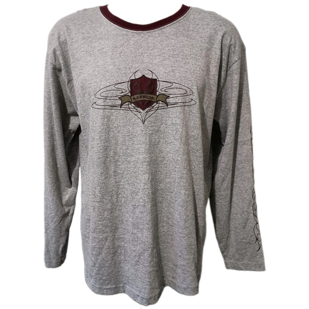 Reebok Long Sleeve Shirt Gray Vintage Tee Men's Large Graphics Sleeve Front Back